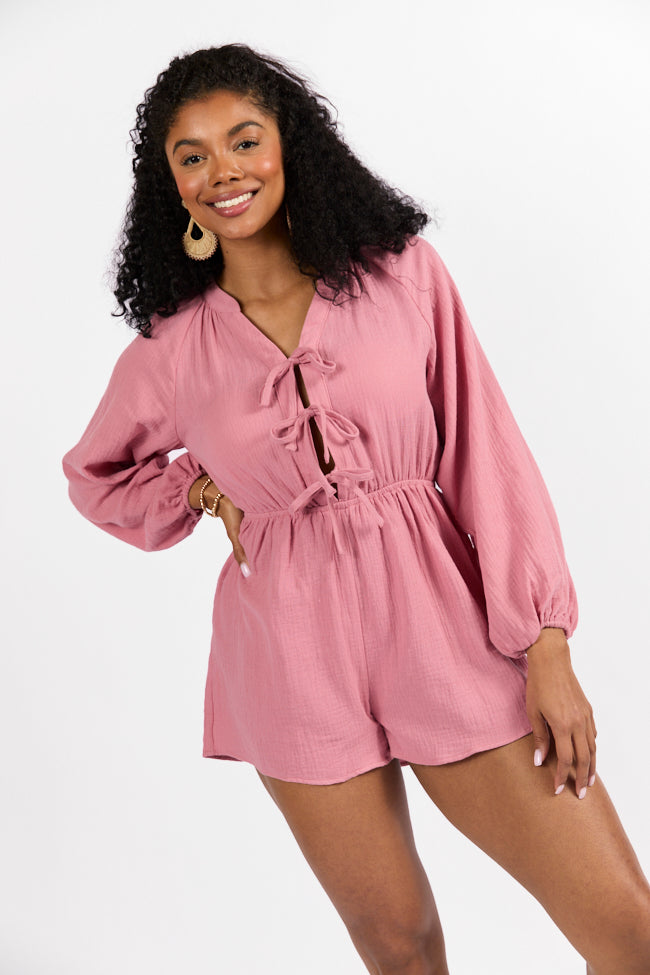 Endless Sunshine Pink Tie Front Long Sleeve Romper FINAL SALE-Sunny Prom