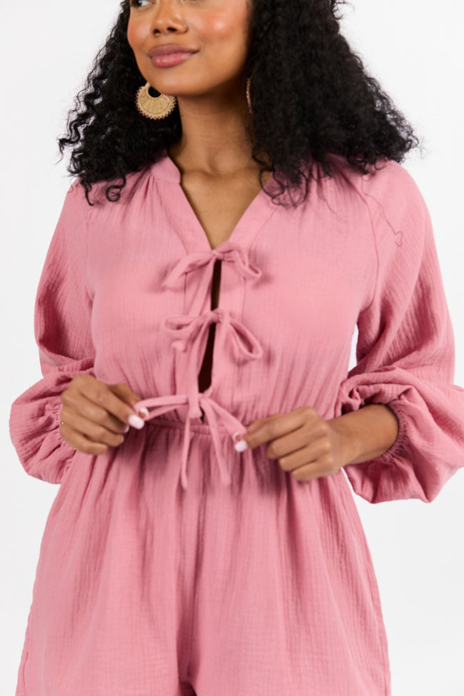 Endless Sunshine Pink Tie Front Long Sleeve Romper FINAL SALE-Sunny Prom