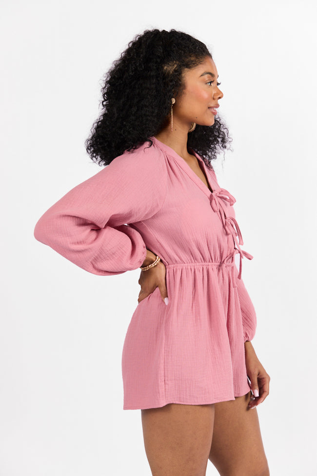 Endless Sunshine Pink Tie Front Long Sleeve Romper FINAL SALE-Sunny Prom