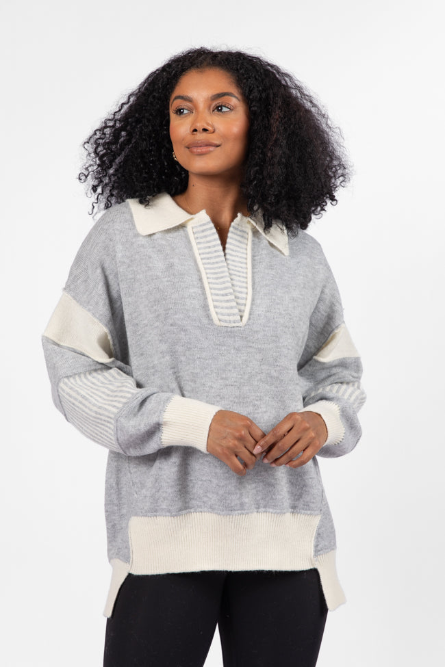 Think About It Heather Grey Collared Oversized Sweater FINAL SALE-Sunny Prom