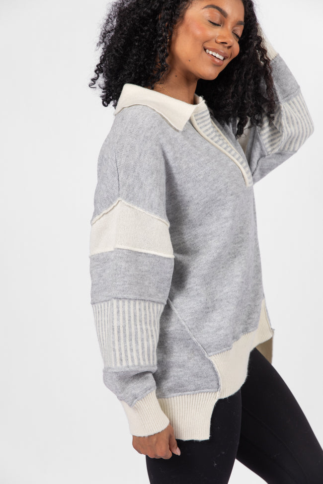Think About It Heather Grey Collared Oversized Sweater FINAL SALE-Sunny Prom
