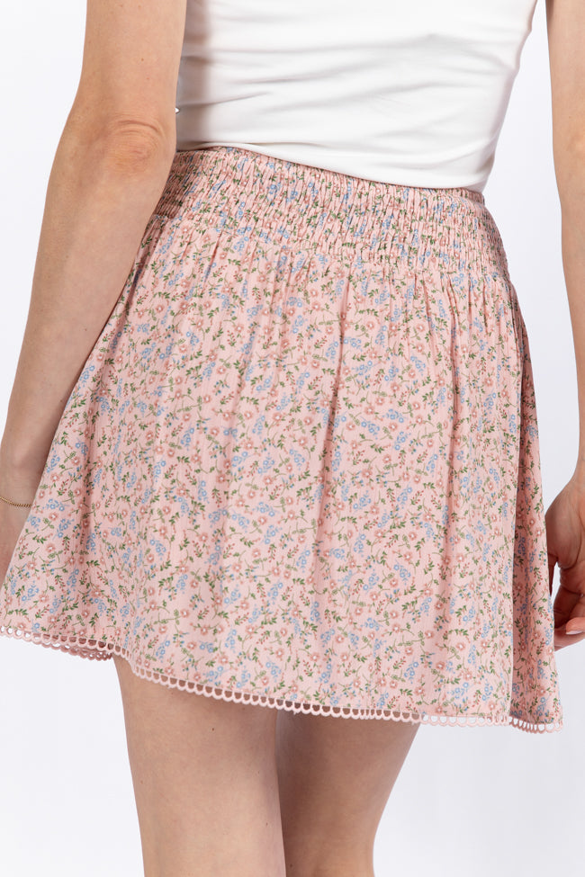 Through The Garden Pink Multi Floral Eyelet Trim Mini Skort SALE-Sunny Prom