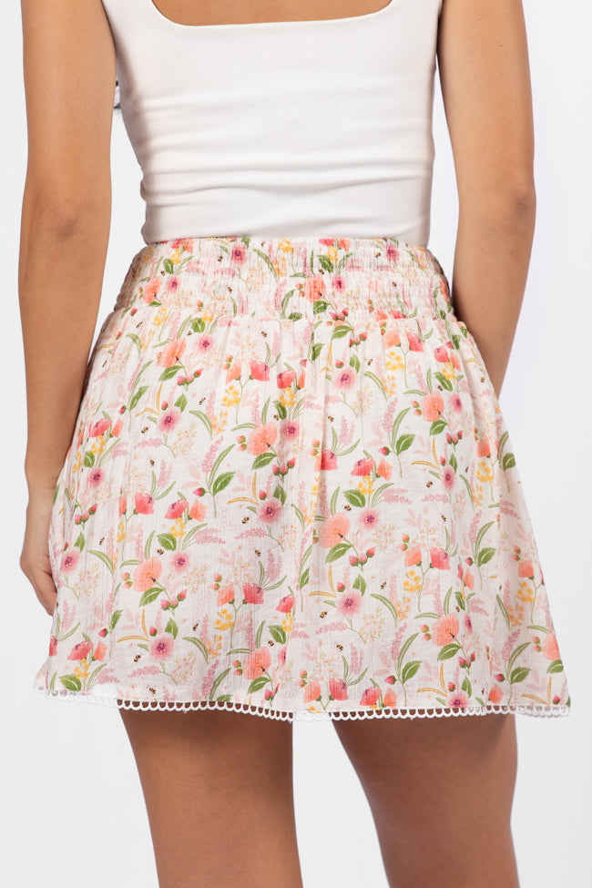Through The Garden Ivory Multi Floral Eyelet Trim Mini Skort SALE-Sunny Prom