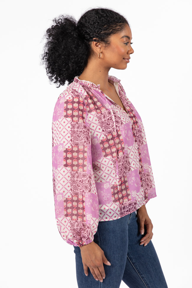 Fade Into You Purple Multi Button Detail Printed Blouse FINAL SALE-Sunny Prom