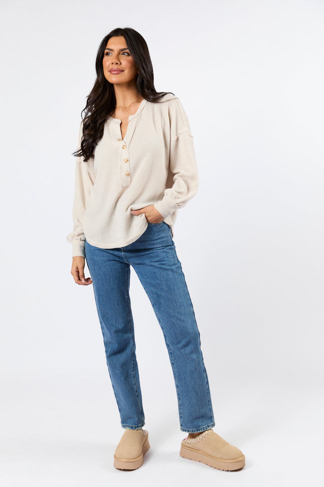 Any Other Way Oatmeal Brushed Rib Henley Knit Long Sleeve Top FINAL SALE-Sunny Prom