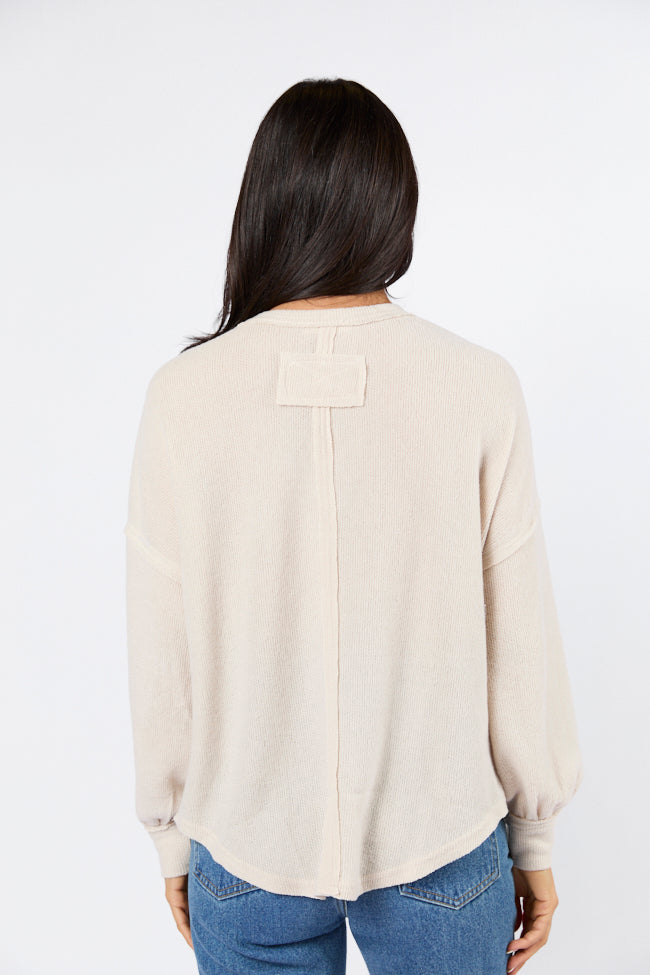 Any Other Way Oatmeal Brushed Rib Henley Knit Long Sleeve Top FINAL SALE-Sunny Prom