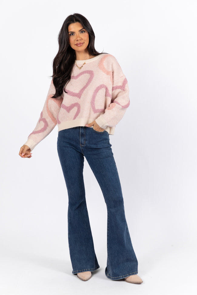 Love Again Mauve Multi Fuzzy Heart Sweater FINAL SALE-Sunny Prom