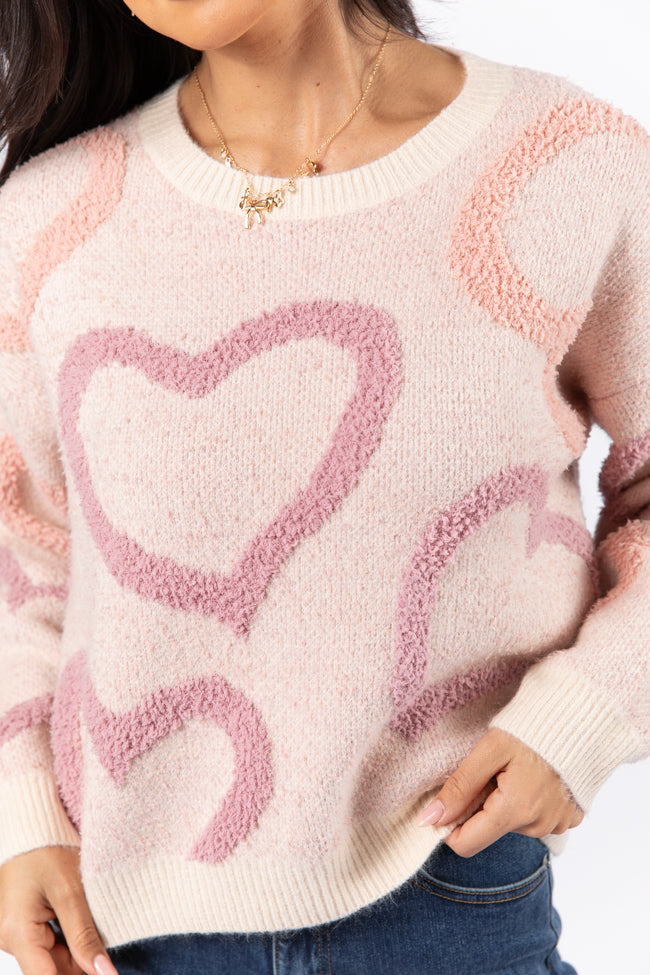 Love Again Mauve Multi Fuzzy Heart Sweater FINAL SALE-Sunny Prom