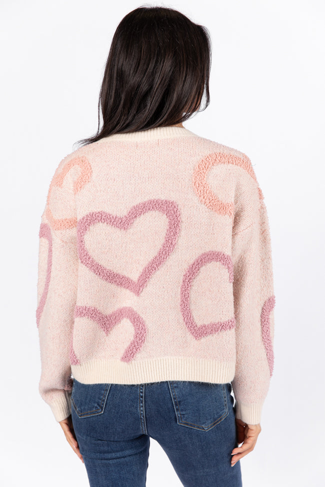 Love Again Mauve Multi Fuzzy Heart Sweater FINAL SALE-Sunny Prom
