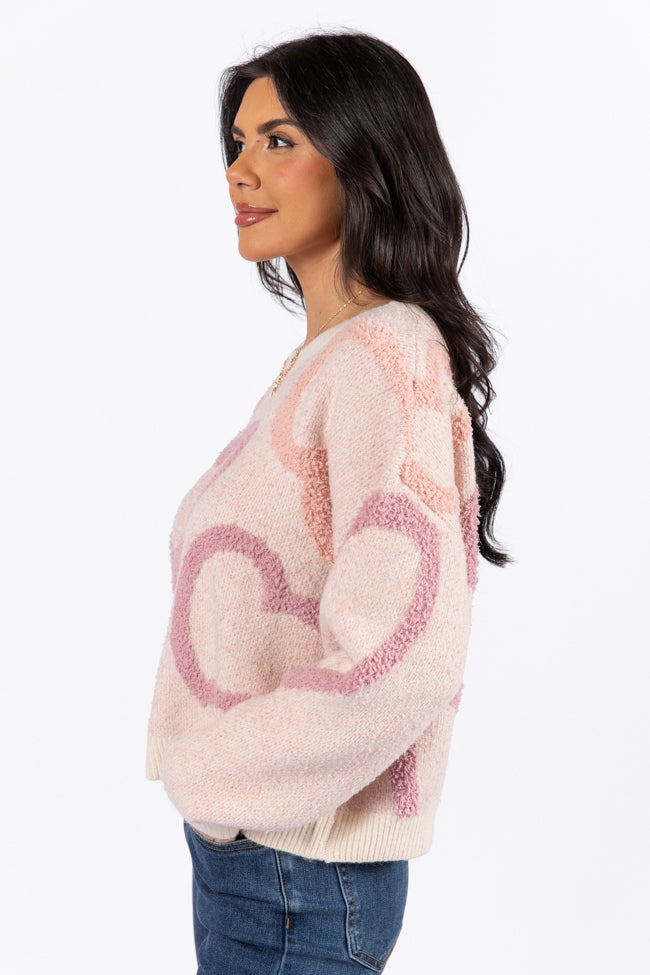 Love Again Mauve Multi Fuzzy Heart Sweater FINAL SALE-Sunny Prom