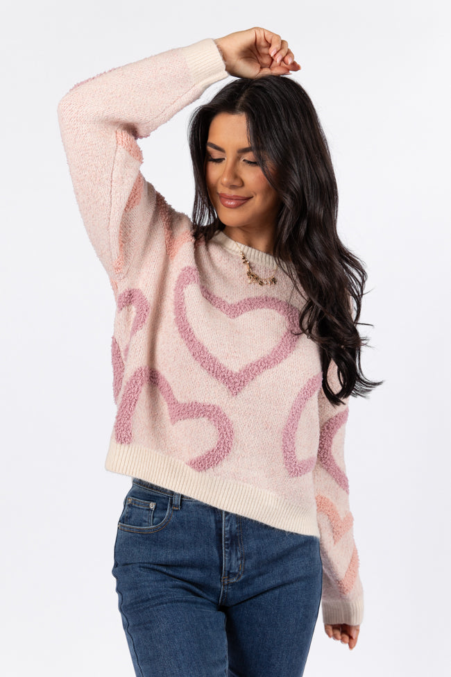 Love Again Mauve Multi Fuzzy Heart Sweater FINAL SALE-Sunny Prom