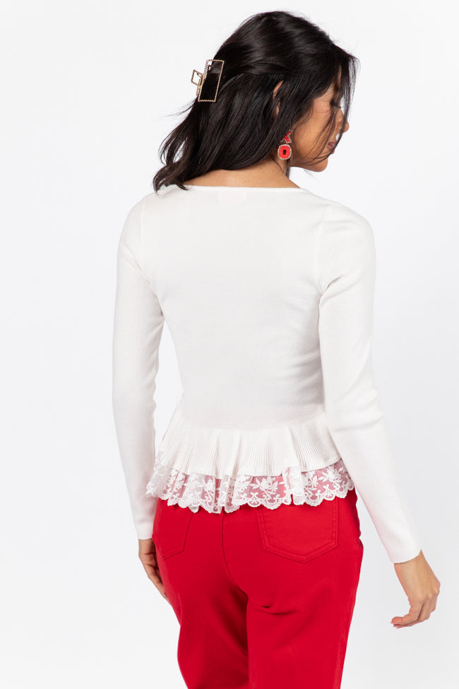 Choose Me Ivory Lace Trim Square Neck Sweater FINAL SALE-Sunny Prom