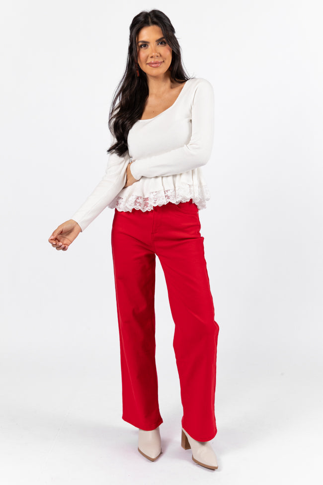 Choose Me Ivory Lace Trim Square Neck Sweater FINAL SALE-Sunny Prom