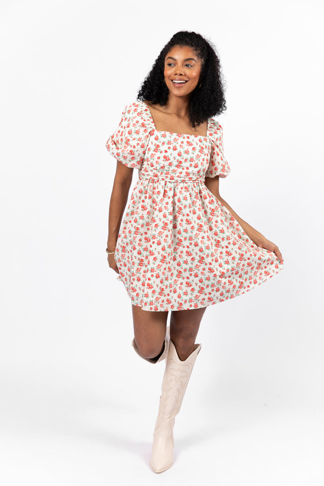I'm Just A Girl Ivory and Red Rosette Printed Mini Dress FINAL SALE-Sunny Prom