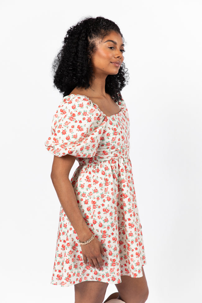I'm Just A Girl Ivory and Red Rosette Printed Mini Dress FINAL SALE-Sunny Prom