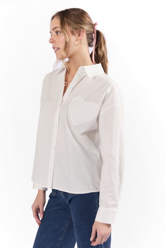 All My Love Heart Pocket Ivory Button Down Blouse FINAL SALE-Sunny Prom