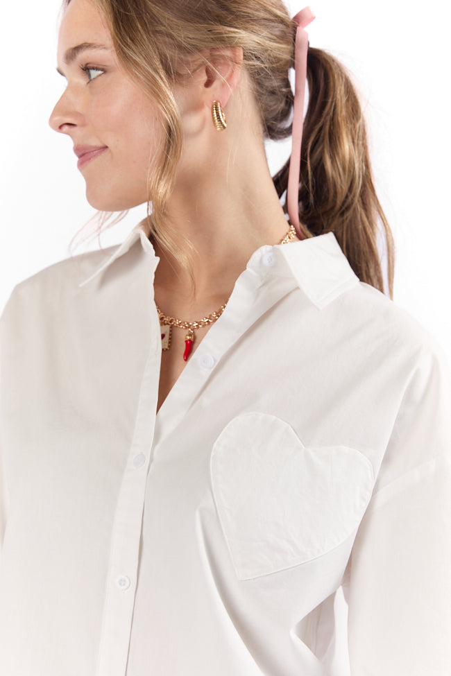 All My Love Heart Pocket Ivory Button Down Blouse FINAL SALE-Sunny Prom