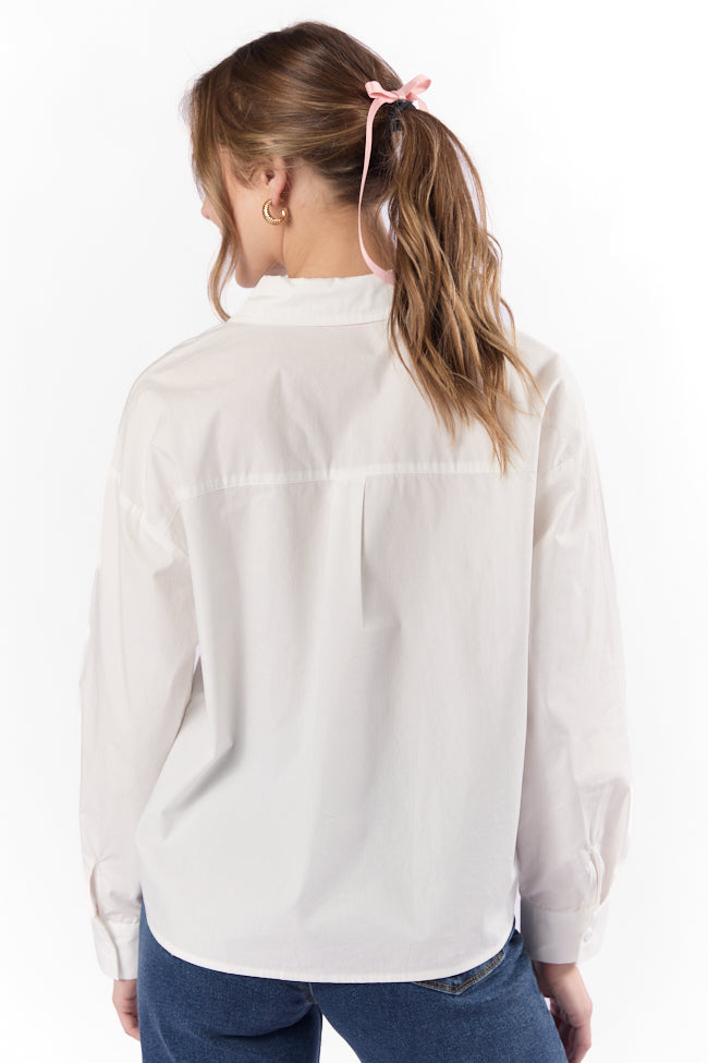 All My Love Heart Pocket Ivory Button Down Blouse FINAL SALE-Sunny Prom