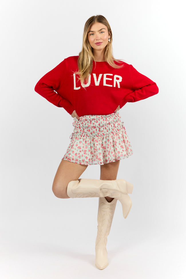 Cross My Path Ivory and Red Drop Smocked Waist Mini Skort FINAL SALE-Sunny Prom