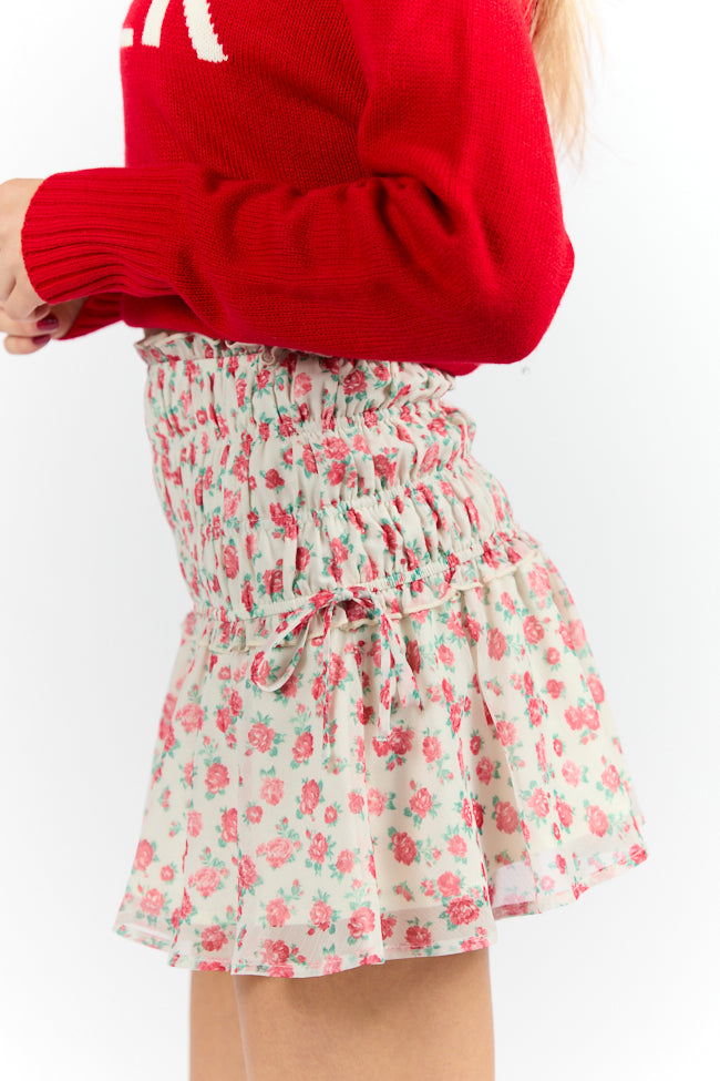 Cross My Path Ivory and Red Drop Smocked Waist Mini Skort FINAL SALE-Sunny Prom