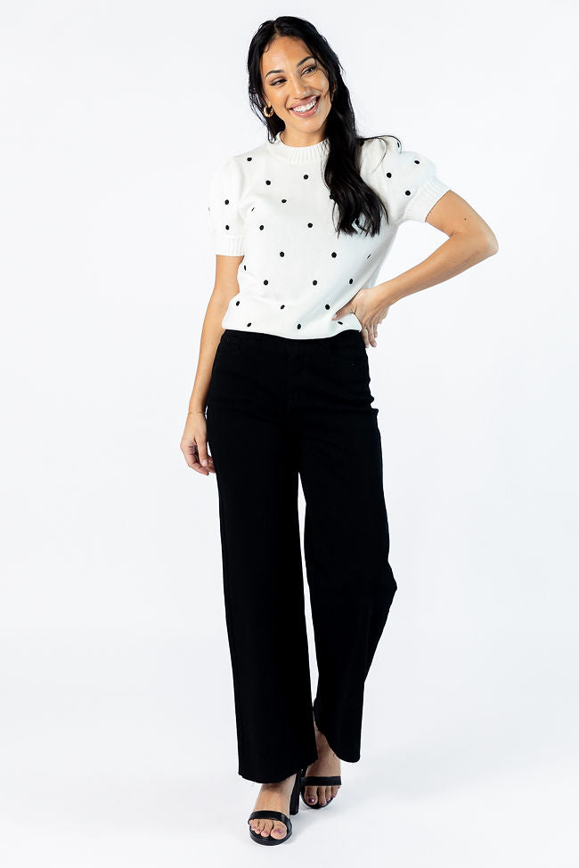 Polka Dot Daydreams Ivory and Black Short Sleeve Sweater FINAL SALE-Sunny Prom