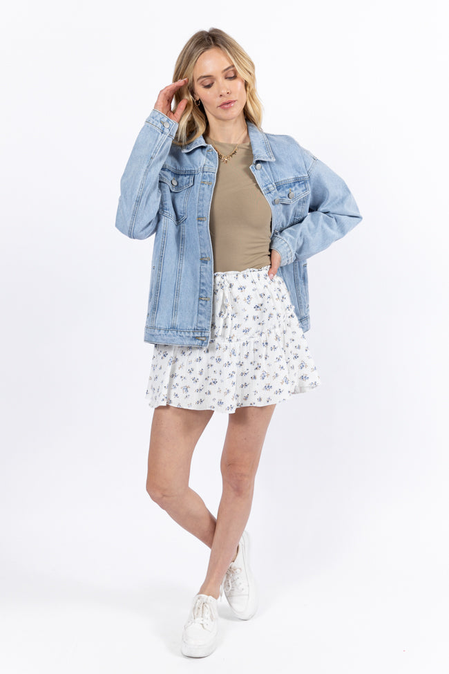 Garden Party Ivory and Blue Floral Print Gauze Skort FINAL SALE-Sunny Prom