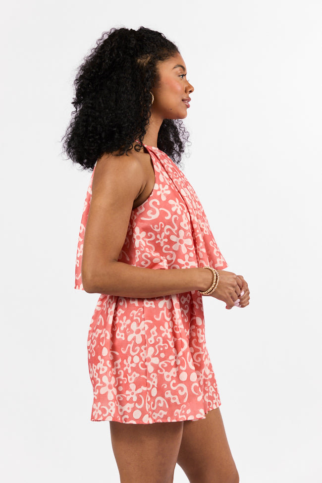 Spotlight Moment Coral Print Halter Neck Romper FINAL SALE-Sunny Prom