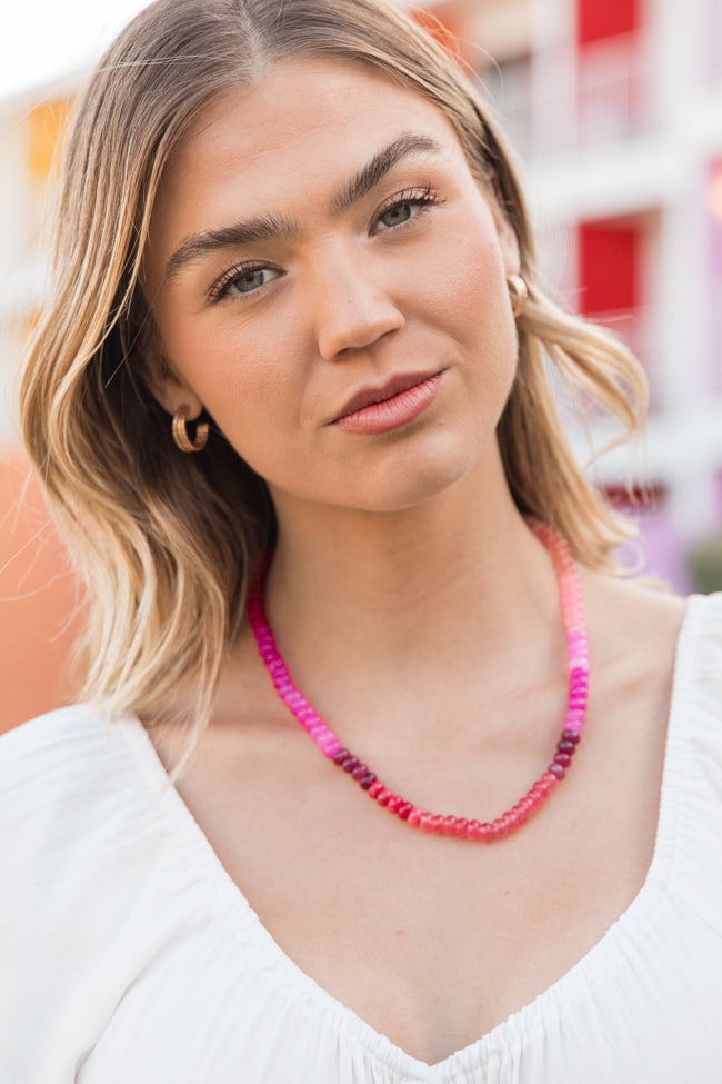 Pink and Red Beaded Necklace FINAL SALE-Sunny Prom