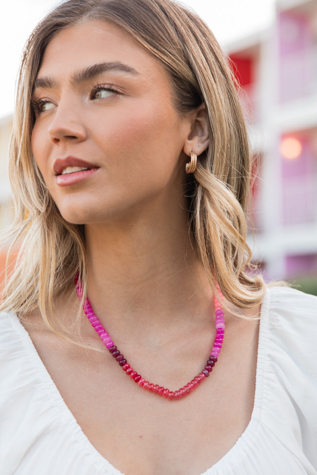 Pink and Red Beaded Necklace FINAL SALE-Sunny Prom