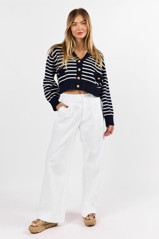 Back In Style Navy and Ivory Striped Cardigan-Sunny Prom