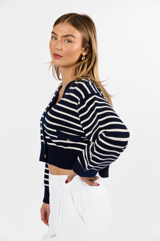 Back In Style Navy and Ivory Striped Cardigan-Sunny Prom