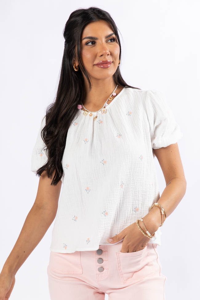 Endless Charm Off White Embroidered Gauze Blouse FINAL SALE-Sunny Prom