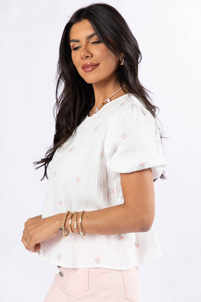 Endless Charm Off White Embroidered Gauze Blouse FINAL SALE-Sunny Prom