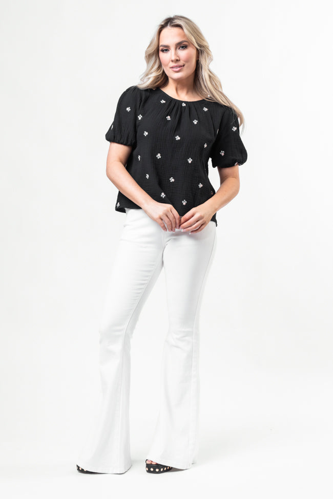 Endless Charm Black Floral Embroidered Gauze Blouse-Sunny Prom