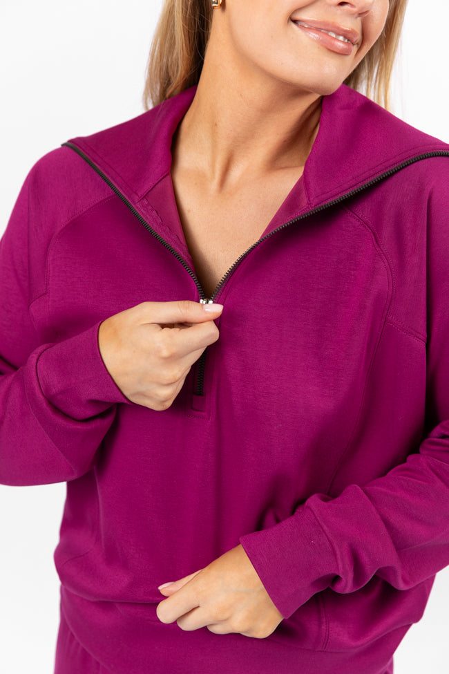 Let's Just Stay Plum Quarter Zip Knit Pullover FINAL SALE-Sunny Prom