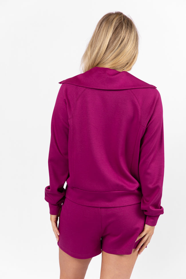 Let's Just Stay Plum Quarter Zip Knit Pullover FINAL SALE-Sunny Prom