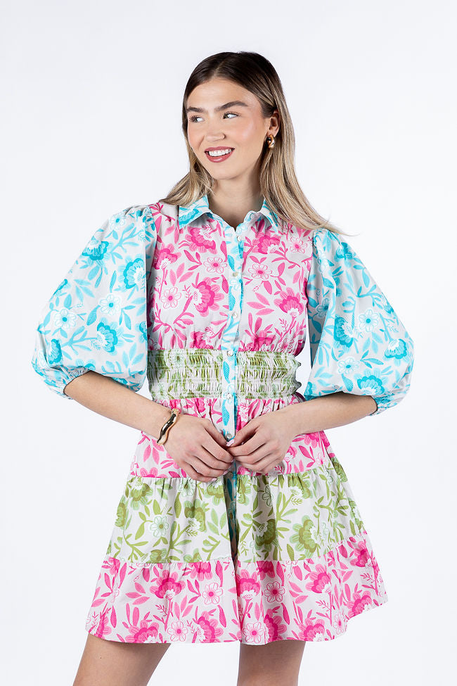 Fresh Blooms Multi Colorblock Floral Mini Dress FINAL SALE-Sunny Prom