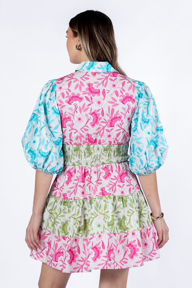 Fresh Blooms Multi Colorblock Floral Mini Dress FINAL SALE-Sunny Prom