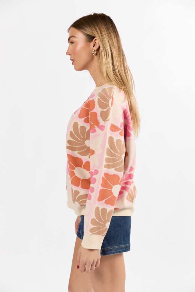Gracious Gardens Coral Multi Block Floral Sweater FINAL SALE-Sunny Prom