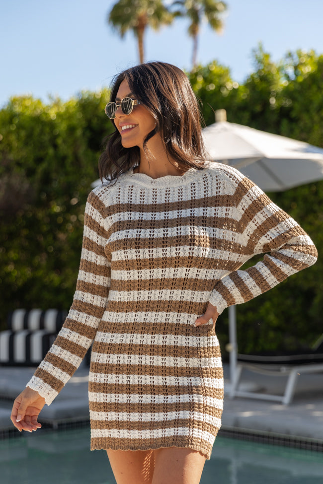 Mai Tai Memories Mocha and Ivory Striped Knit Dress FINAL SALE-Sunny Prom