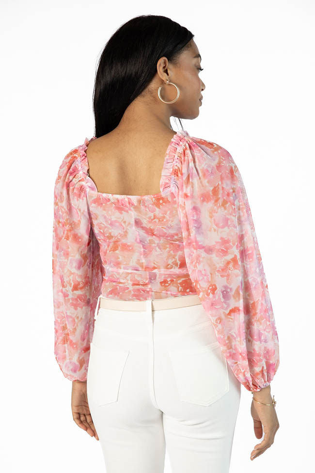 Show Me The Way Pink Multi Ruched Balloon Sleeve Floral Bodysuit FINAL SALE-Sunny Prom