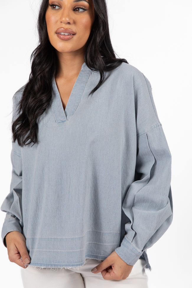Before Daylight Light Wash Chambray Blouse FINAL SALE-Sunny Prom