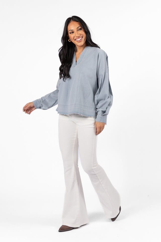 Before Daylight Light Wash Chambray Blouse FINAL SALE-Sunny Prom
