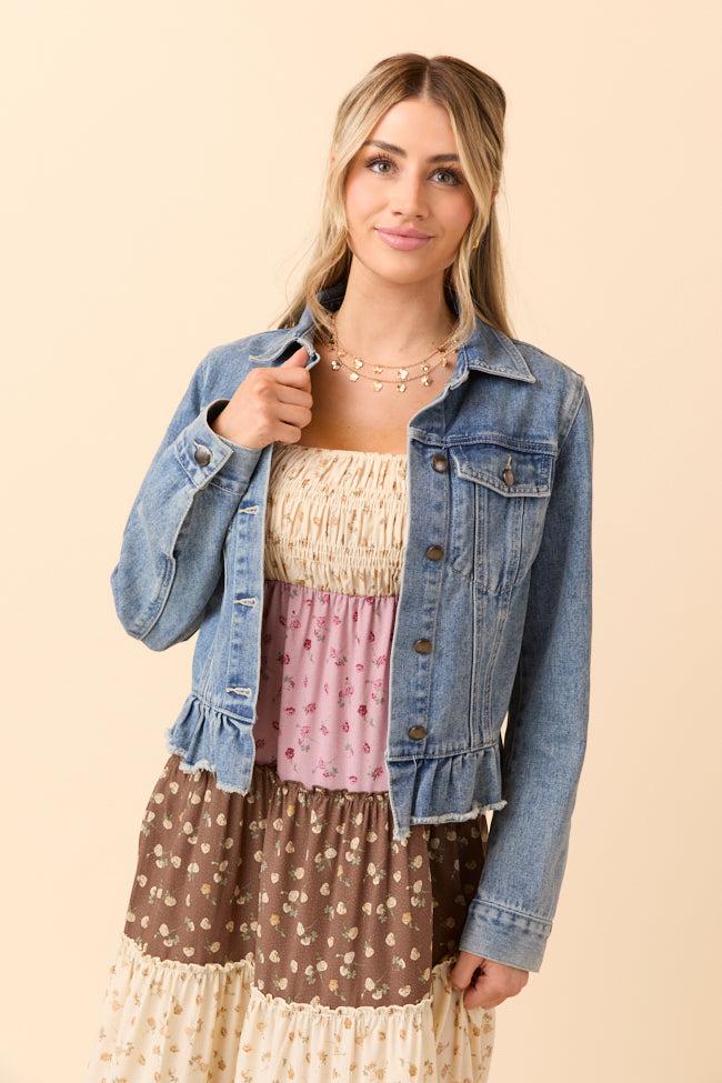 Denim Dreams Light Wash Peplum Detail Denim Jacket-Sunny Prom