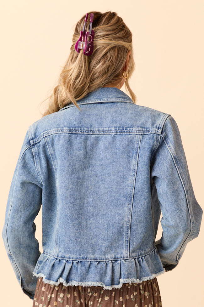 Denim Dreams Light Wash Peplum Detail Denim Jacket-Sunny Prom