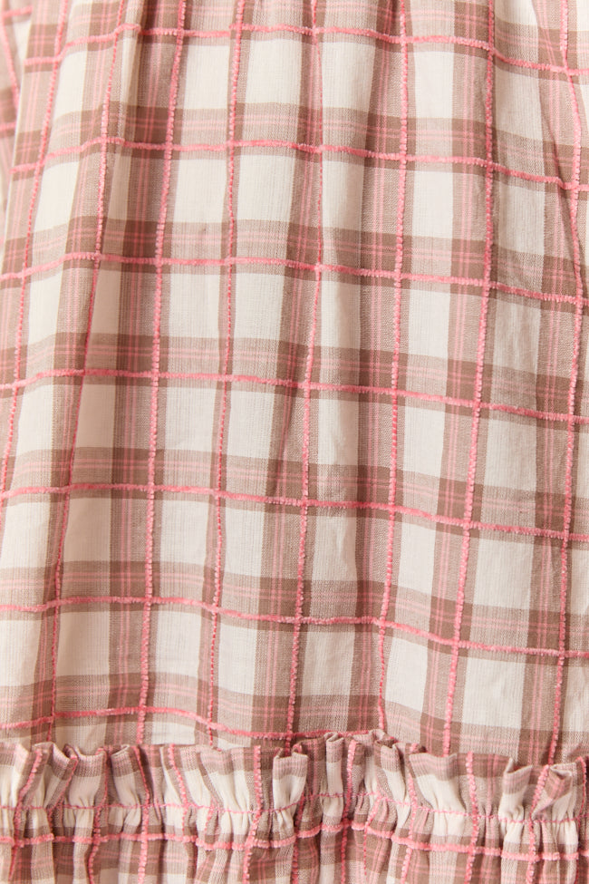 Checked Treasures Pink and Brown Plaid Tiered Midi Dress SALE-Sunny Prom