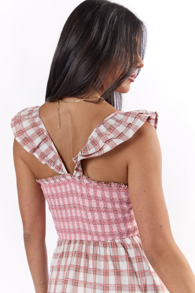 Checked Treasures Pink and Brown Plaid Tiered Midi Dress SALE-Sunny Prom