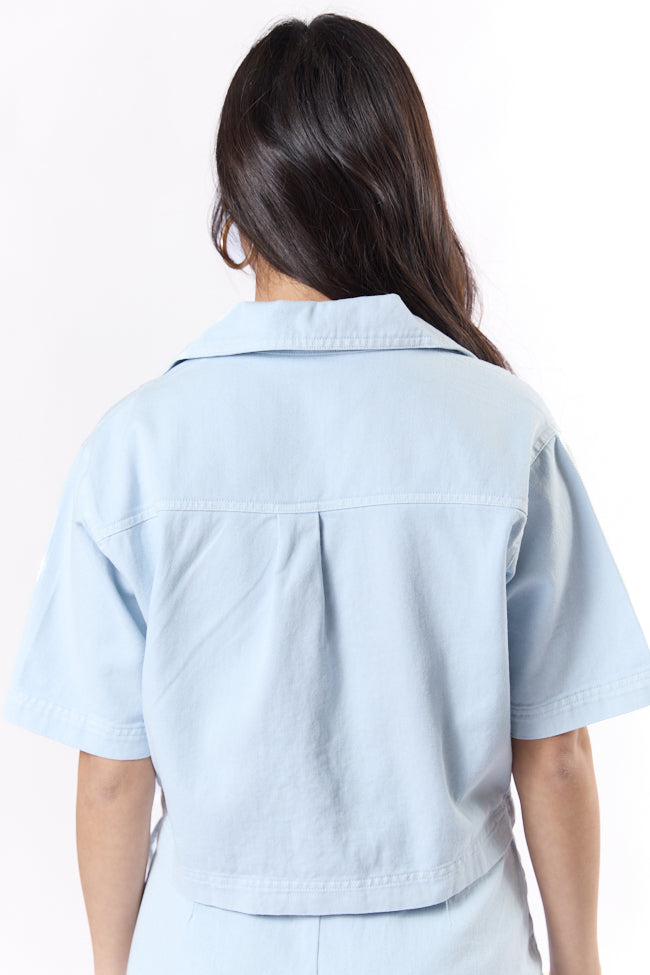New Ways Ice Blue Cropped Denim Top FINAL SALE-Sunny Prom