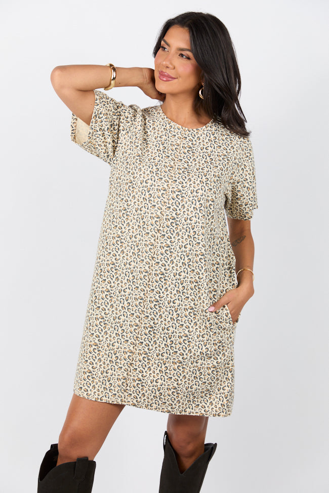 Wild Nights Taupe Leopard Print Shift Dress SALE-Sunny Prom