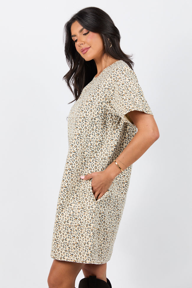 Wild Nights Taupe Leopard Print Shift Dress SALE-Sunny Prom